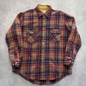 St. John's Bay Flannel Shirt Mens L Tall Red Plaid Wool Blend Fair 90s Vintage